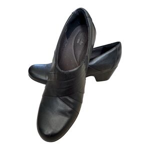 Clarks Black Leather Slip-On Low Heel Loafers